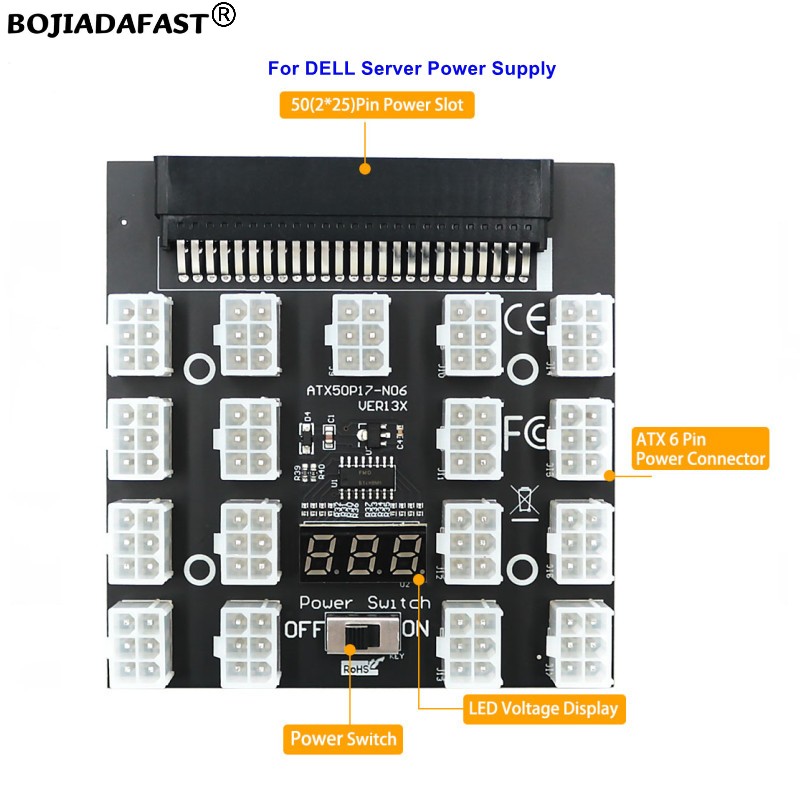 2400W Server Psu Breakout Board - لوحة توصيل 17 * PCI-E 6Pin